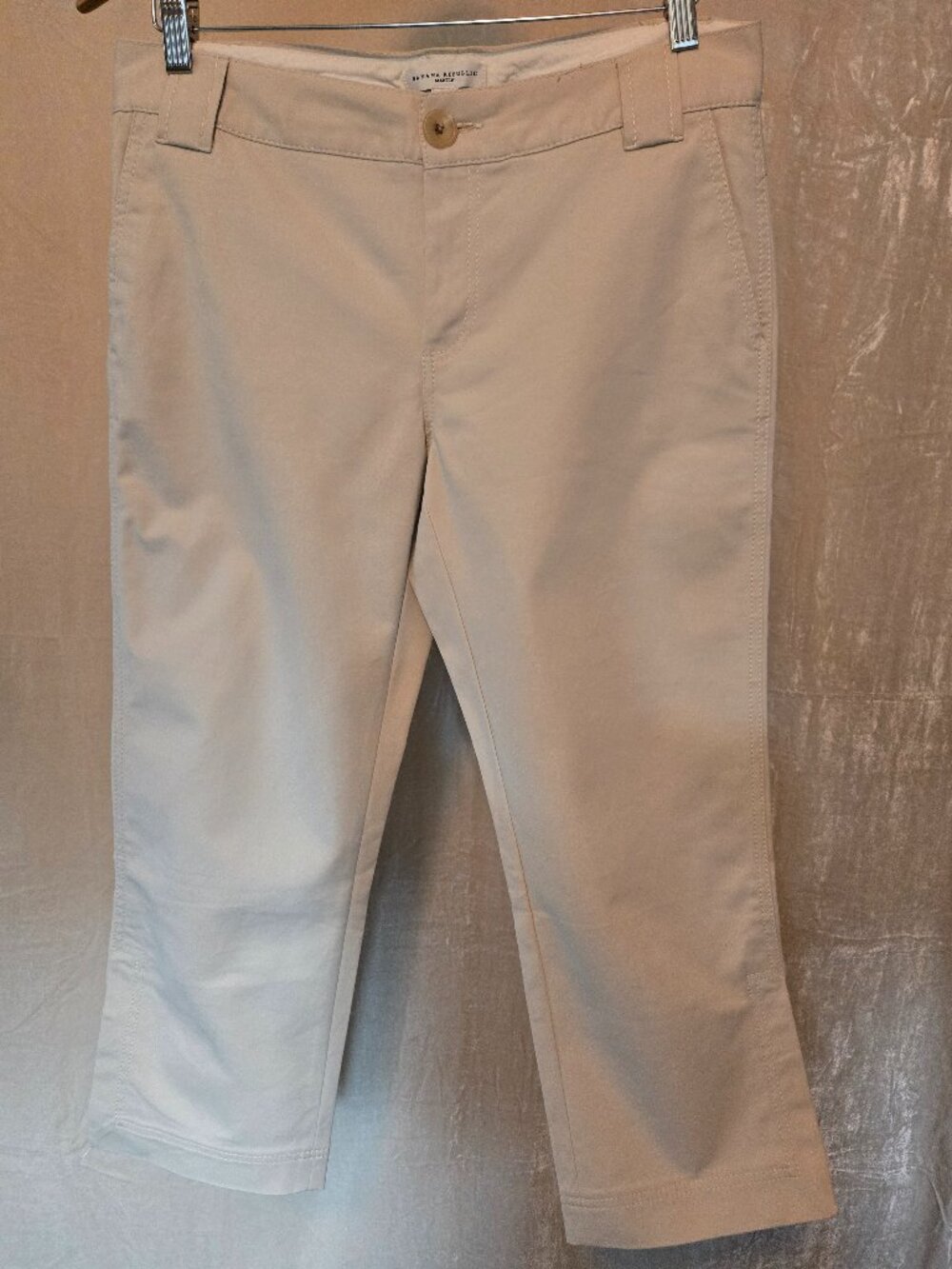 Banana Republic Martin Stretch Pants – Beige Cropped 24” Inseam Slit‑Hem Size 10